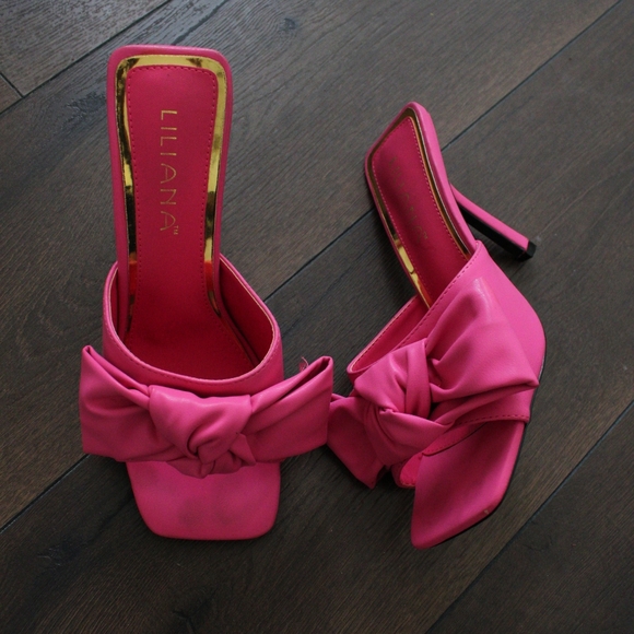 Liliana Shoes - Liliana Hot Pink Knotted Stiletto Mules